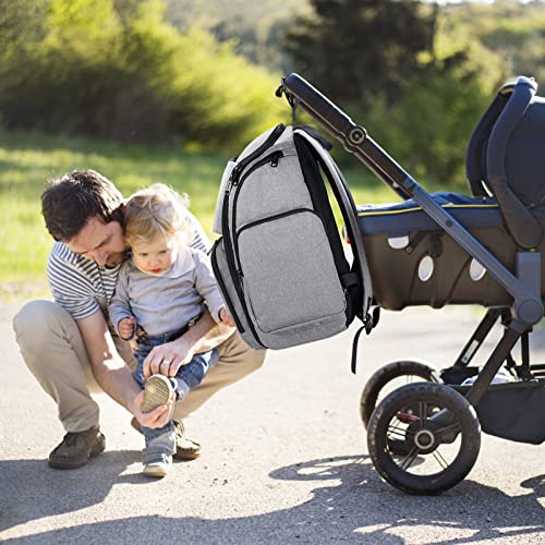 Grey Waterproof Diaper Bag Backpack with 4 Insulated Pockets and Stroller Straps M800373