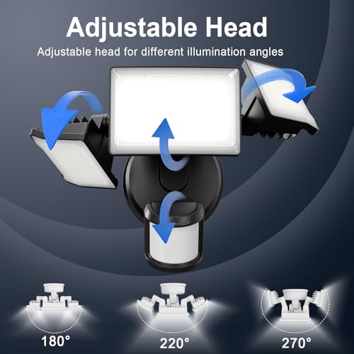 3 Heads 7500LM 6500K IP65 Motion Sensor Security Lights 2PCS O4498
