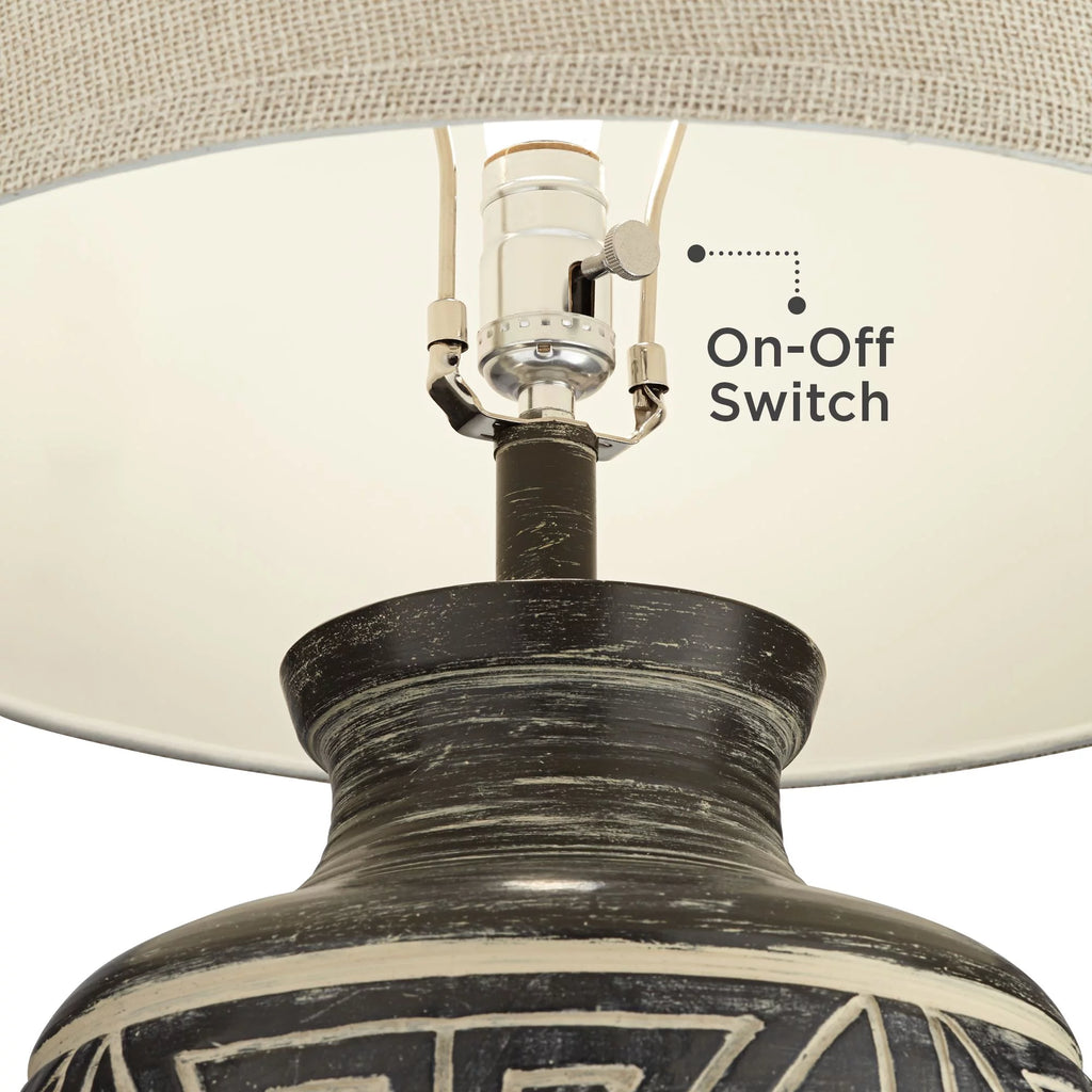 Rustic Table Lamp 32" Tall Earth Tone Linen Drum Shade D979