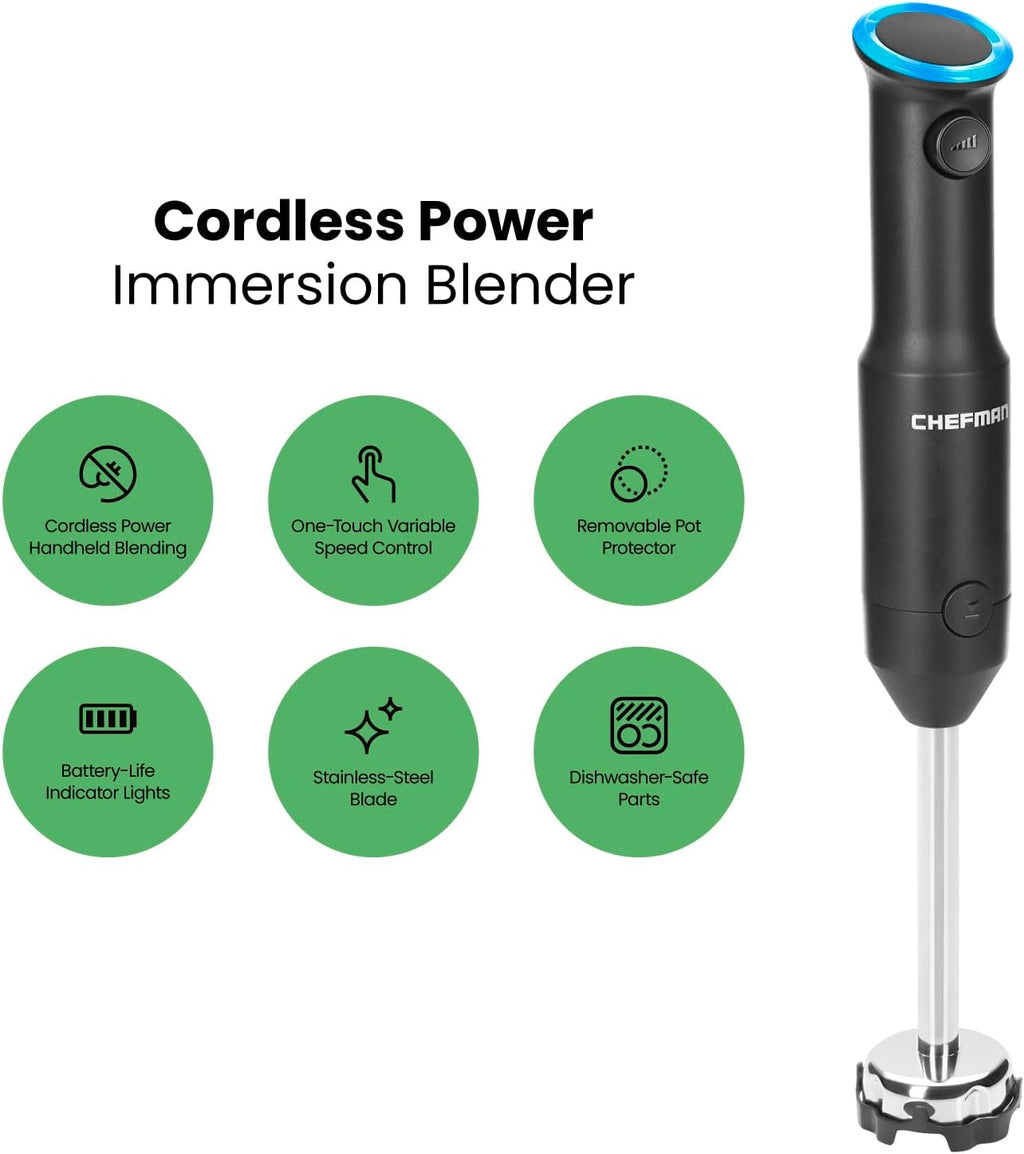 Black Cordless Immersion Blender with Stainless Steel Blades N446