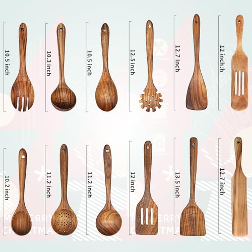 10 Pcs Natural Teak Wooden Kitchen Utensils Set T483
