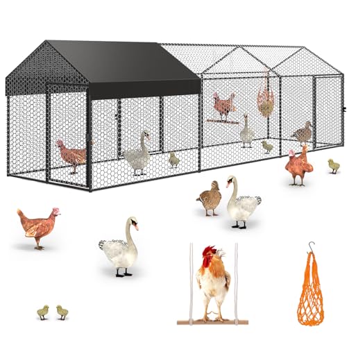 Large Metal Chicken Coop Run with Cover 120" L×40" W×40" H Portable Poultry Cage Y994827