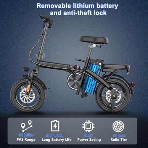 14" Mini Folding Electric Bike with 48V12AH Removable Battery O199676