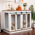 Black 72''W*24''D*35''H Wooden Dog Crate with Room Divider & 3 Drawer Double Doors F488535