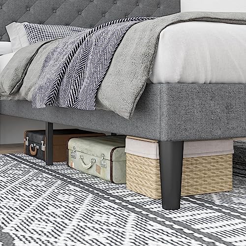 Grey Twin Size Upholstered Platform Bed Frame with Headboard F7953
