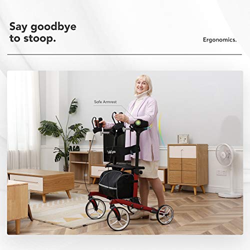 Gray Upright Rollator Walker with Seat and Padded Armrest A235