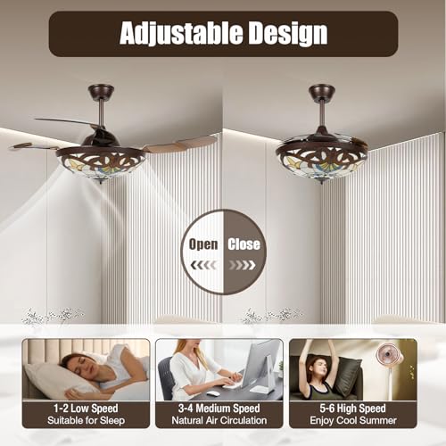 Tiffany Style Stained Glass Ceiling Fan with Light and Remote Control Y55629