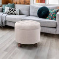 Beige 100% Polyester Round Storage Ottoman with Removable Lid Y1827