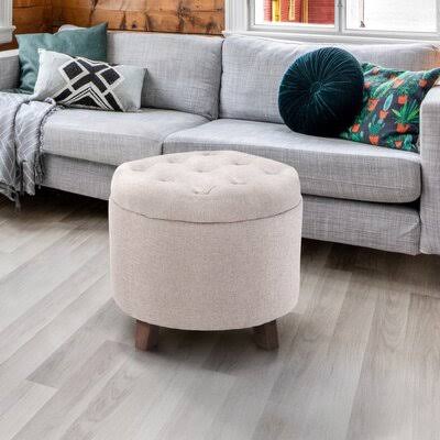 Beige 100% Polyester Round Storage Ottoman with Removable Lid Y1827