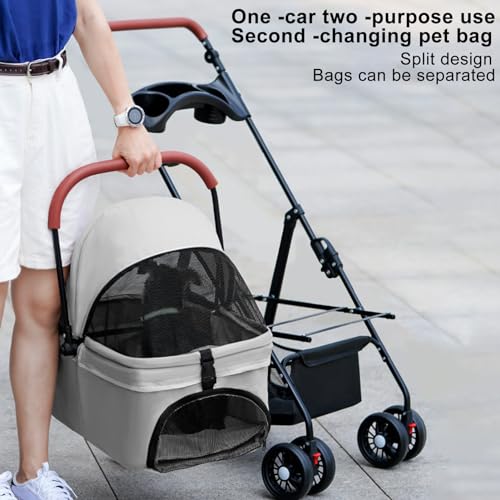 4 Wheels Pet Stroller with Cup Holder & Removable Liner Storage Basket J702