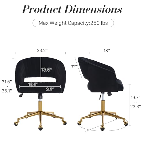 Black Corduroy Height Adjustable Swivel Desk Chair with Gold Base O3763