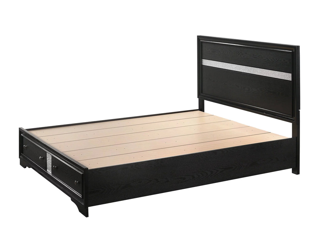 3pc Queen Storage Bed Drawers Panel Bed Nightstand Set Black Wooden V2889