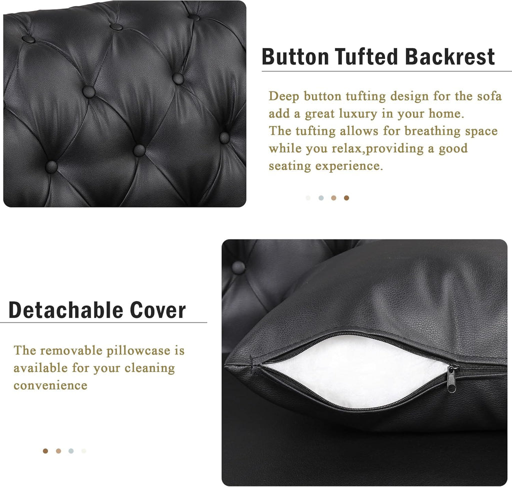 Black 3-Piece PU Upholstered Sofa Set with Metal Legs C316263