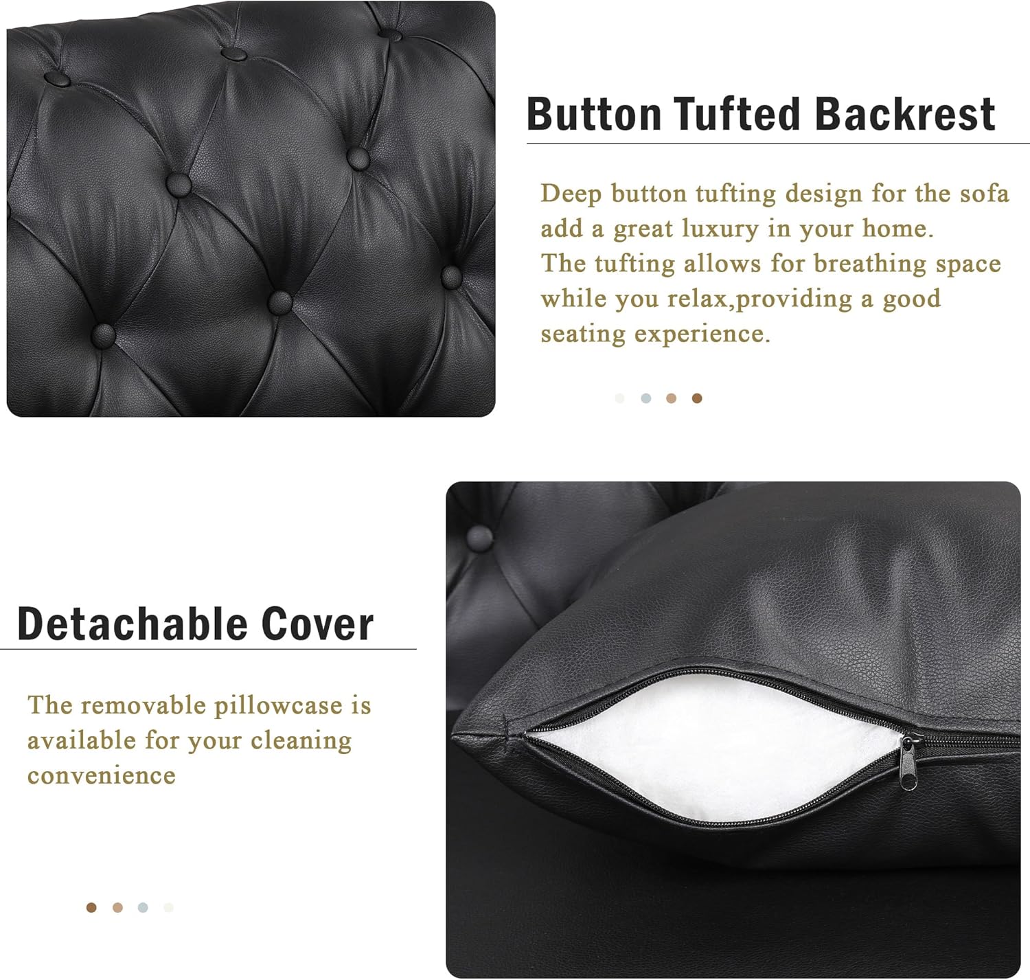 Black 3-Piece PU Upholstered Sofa Set with Metal Legs C316263