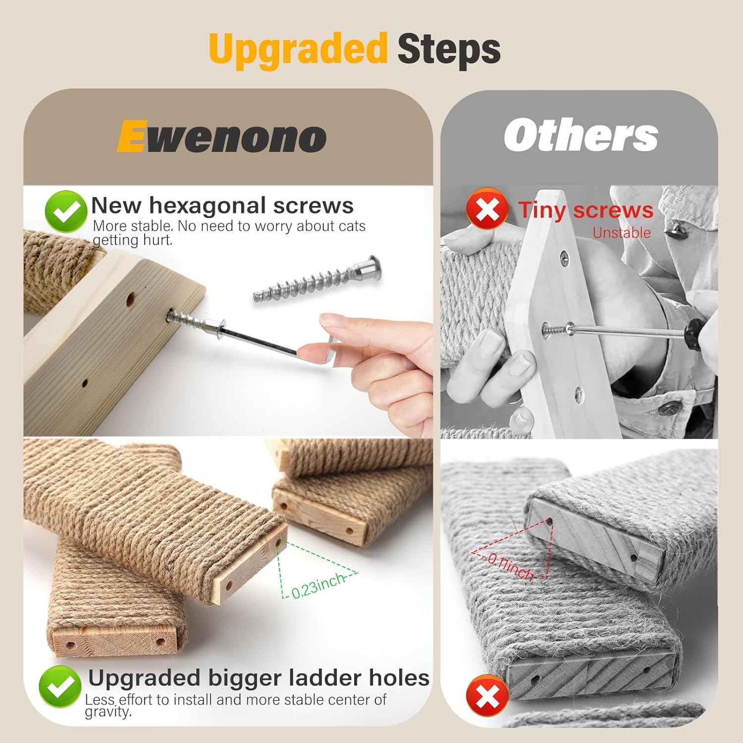 2 Pack 4 Steps Cat Wall Shelves with Eco-Friendly Sisal Rope A259871