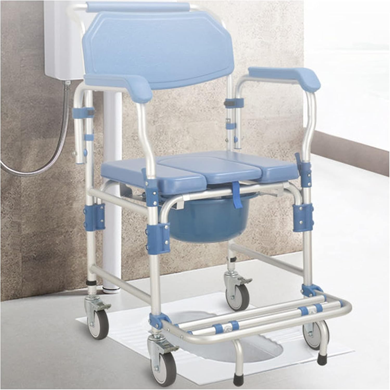 Rolling Showerchair with Built-in Toilet, 4 Wheel Brakes B5528