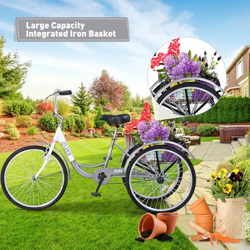 24'' 7 Speed 3 Wheel Tricycle with Shopping Basket D170088