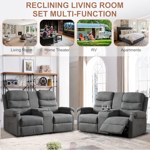 Grey Manual Reclining Loveseat Sofa 2 Seater with Cup Holders C288770