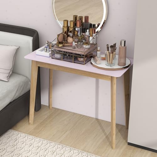 Pink Vanity Desk with Solid Rubber Wood Legs T587894