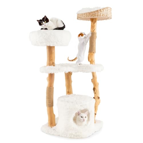 Solid Wood Cat Tree with Scratching Posts (34 Inch) K2677