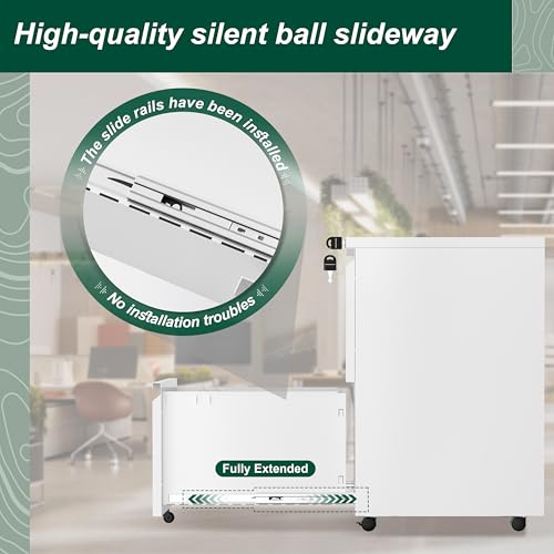 White 2 Drawer Metal Rolling File Cabinet with Lock F33074