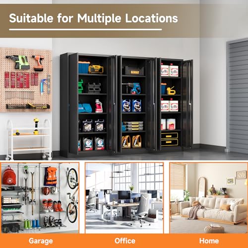 Black 71 inch Metal Storage Cabinet with 2 Doors and 4 Adjustable Shelves Z152
