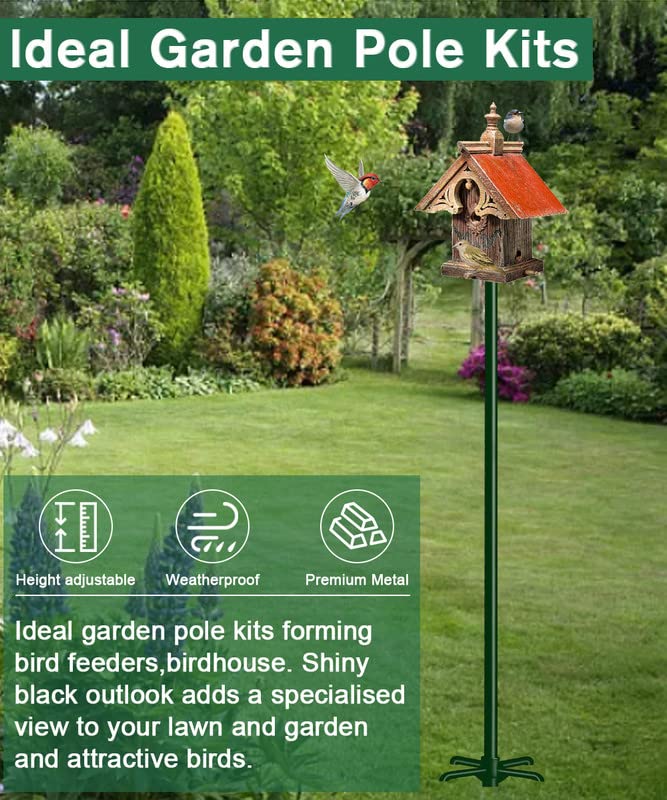 90Inch Heavy Duty Bird Feeder Pole Kit with 5 Prongs Base and 2 Plates Black G56495