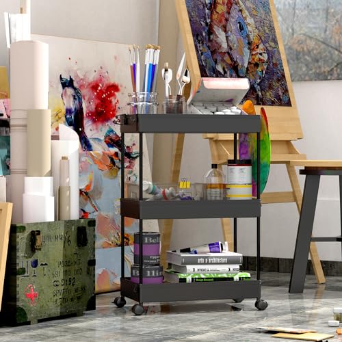 Black 3 Tier Rolling Storage Cart D402