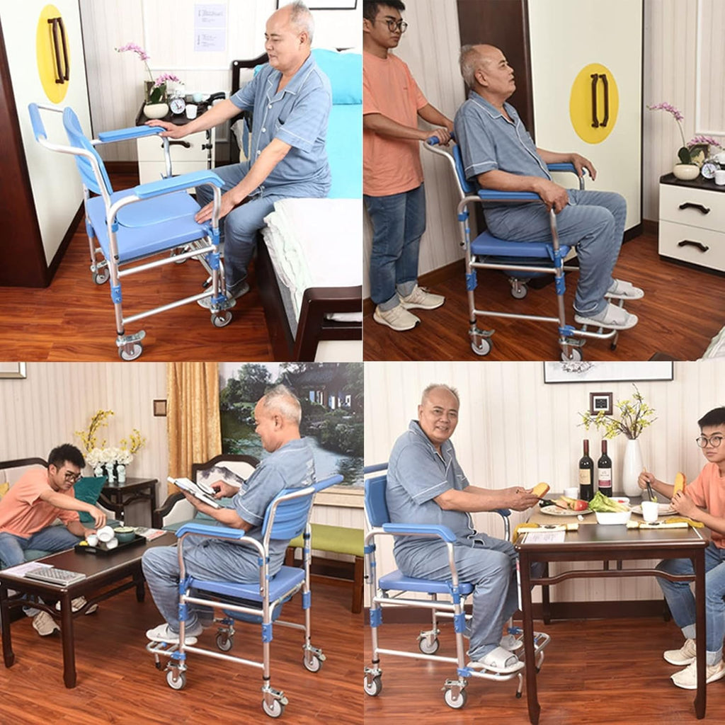 Rolling Showerchair with Built-in Toilet, 4 Wheel Brakes B5528