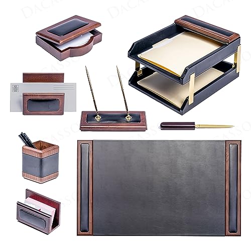 Walnut Black Leather 10 Piece Desk Set S13863
