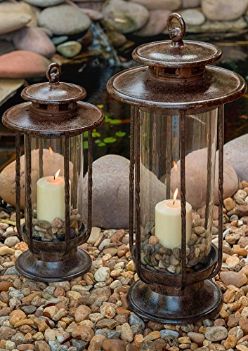 Large Decorative Hurricane Lantern Glass Candle Holder Cast Iron N721