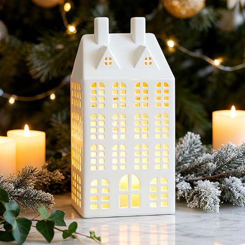 White Ceramic Christmas Village House with Lights G779