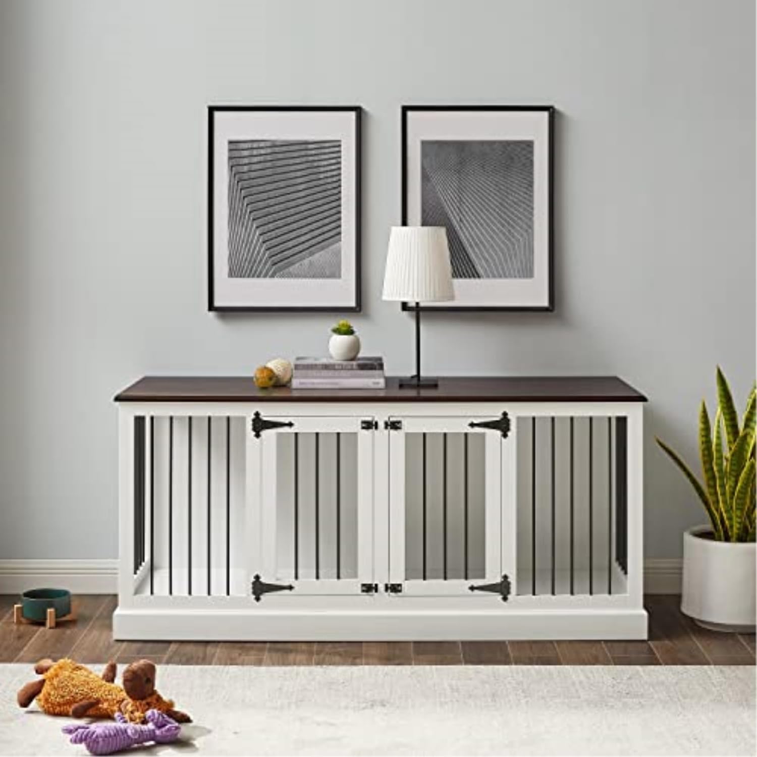 White/Dark Brown Medium Credenza Pet Crate G1265