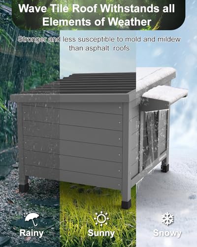 Outdoor Cat House Waterproof Foam Insulated Large Wooden Cat Condos 21.3" L x 19.9" W x 18.9" H B276
