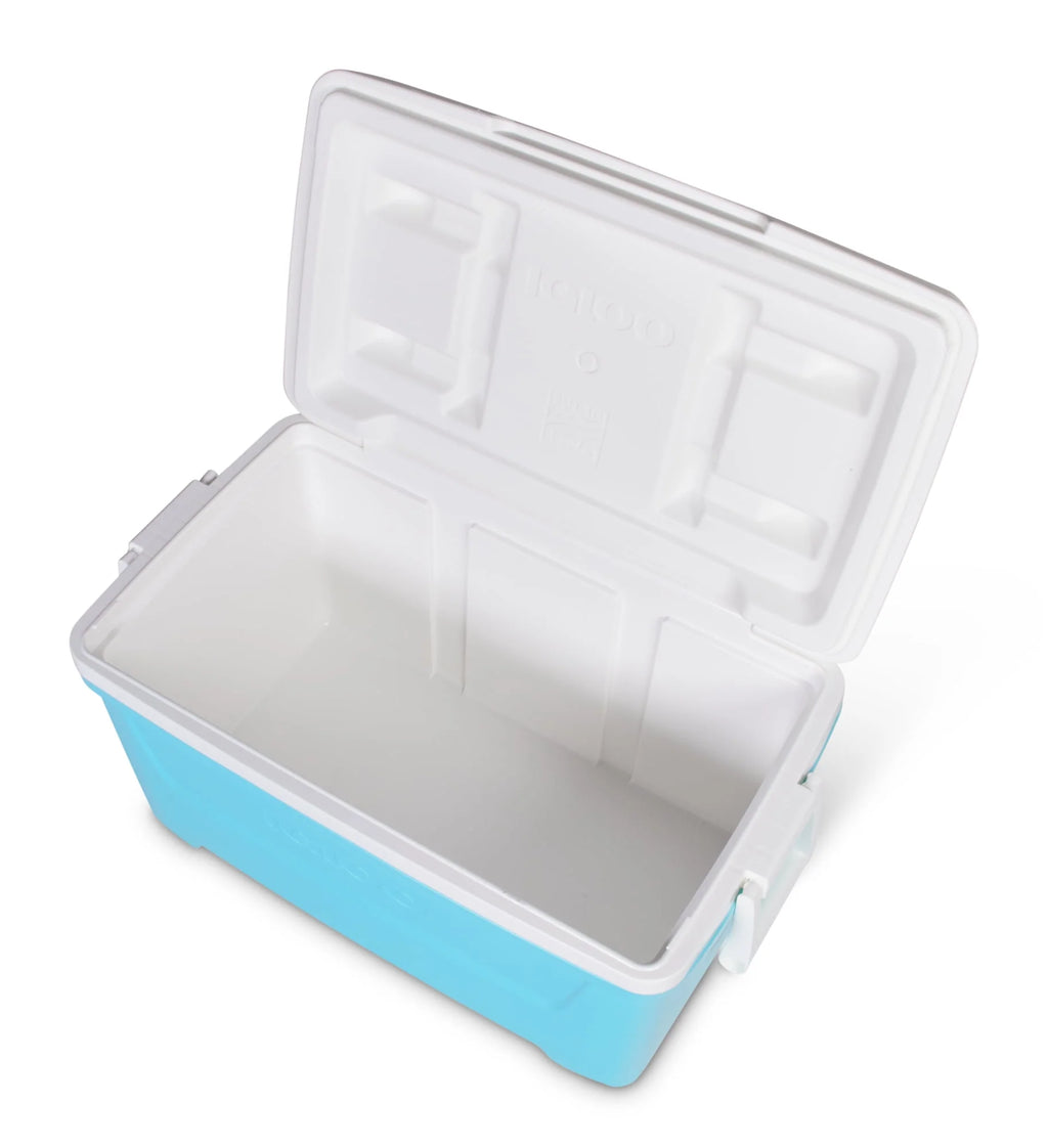 48 QT Hard-Sided Ice Chest Cooler, Aqua Blue and White R96175