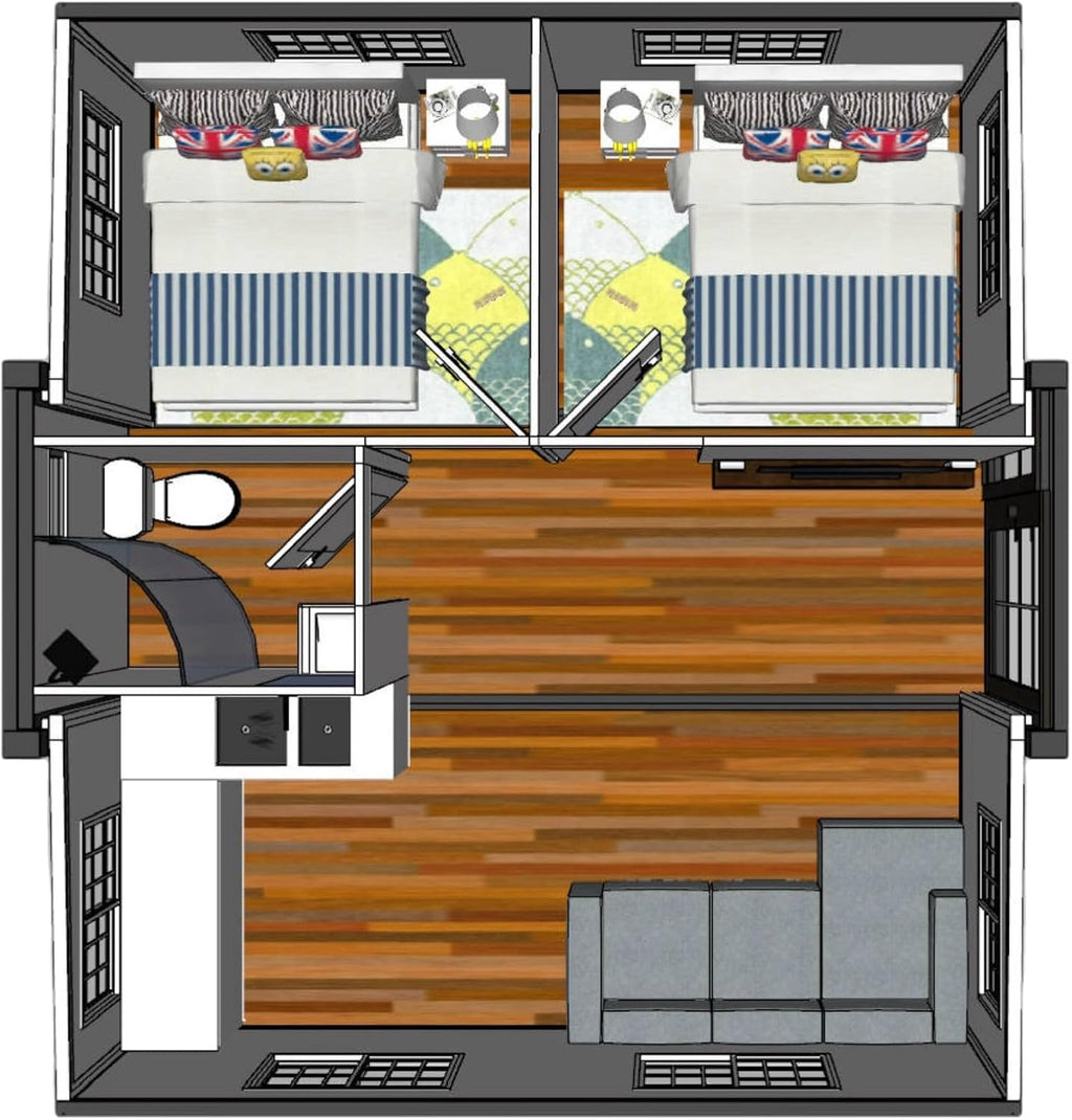 19 x 20 FT Expandable Prefab House with 1 Bathroom, 2 Rooms & 1 Kitchen R451067