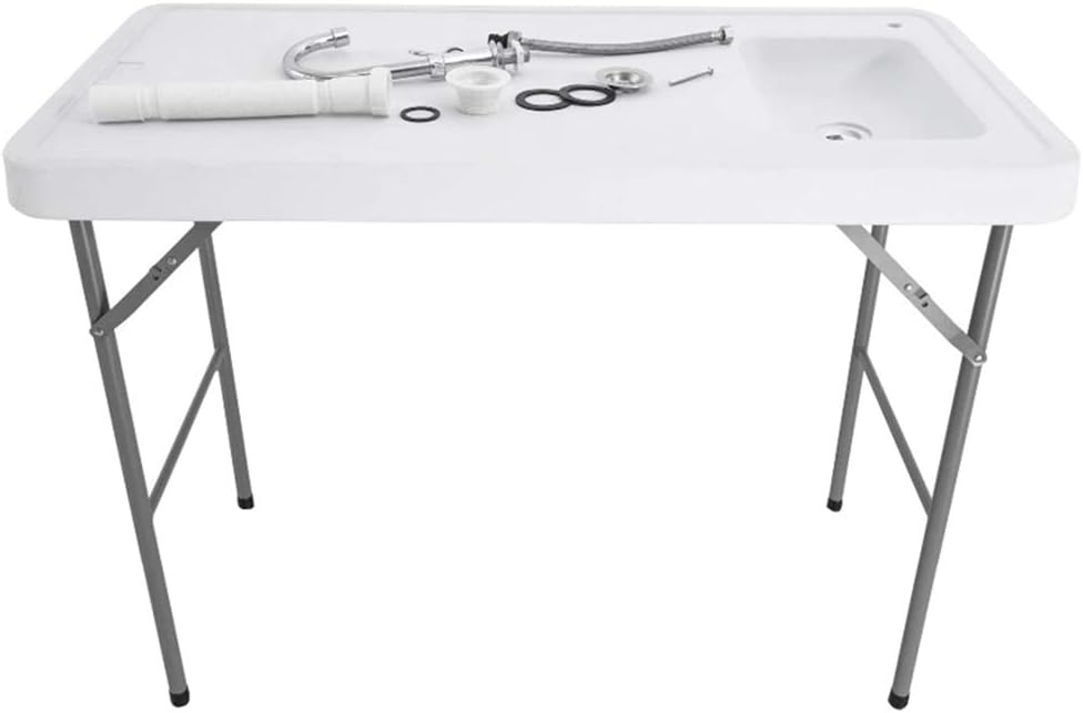 White Portable Folding Fishing Cleaning Table with Sink Faucet T443132