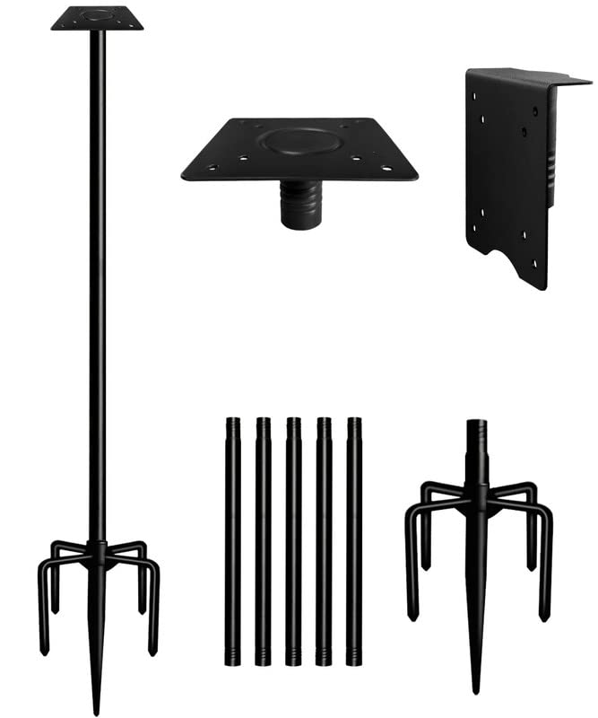 90Inch Heavy Duty Bird Feeder Pole Kit with 5 Prongs Base and 2 Plates Black G56495