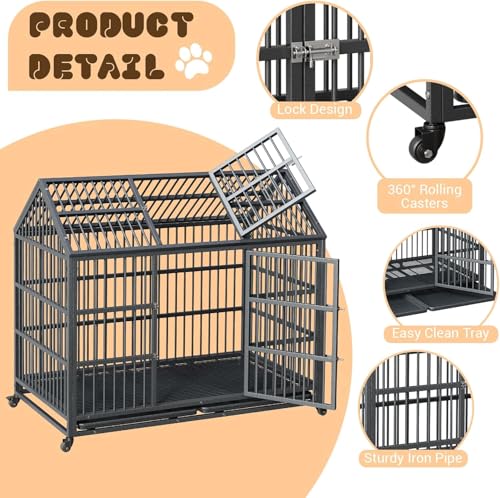 Heavy Duty Metal Dog Crate with Lockable Wheels and Removable Tray F483252