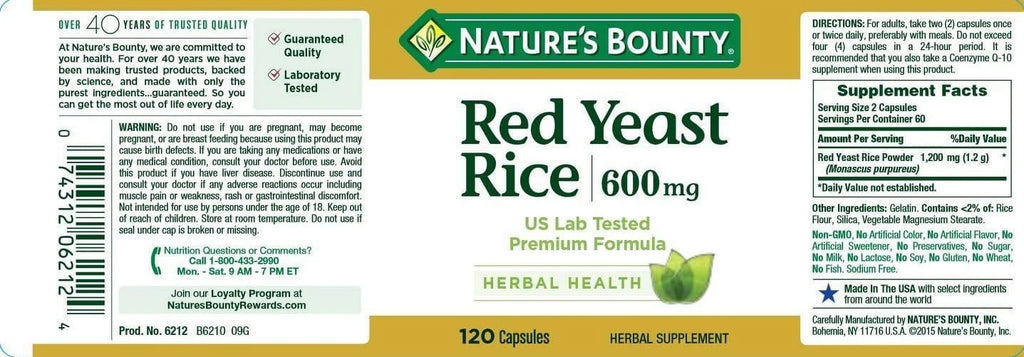 Red Yeast Rice 600mg 120 Capsules (Pack of 6) B538