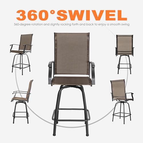 Black 5 Piece Patio Bar Set with Glass Table and 4 Swivel Chairs W4450