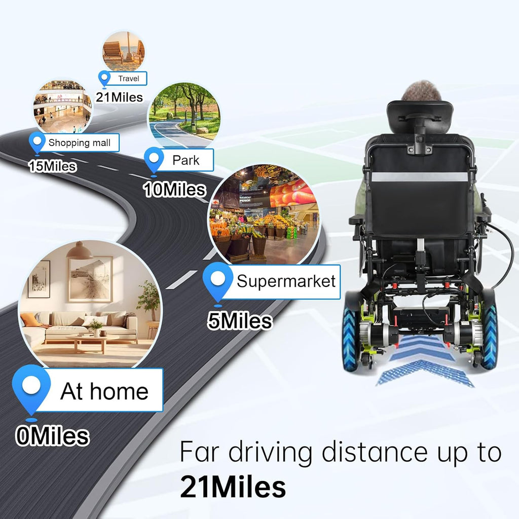 500W Reclining Electric Wheelchair, 21 Miles Travel Range, Foldable All Terrain Motorized Wheelchair F233