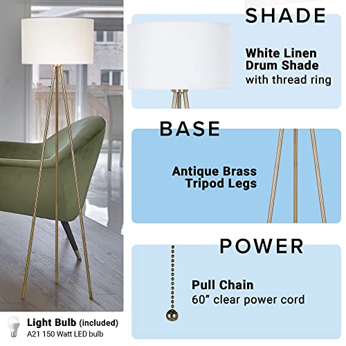 Antique Brass Tripod Floor Lamp C7939