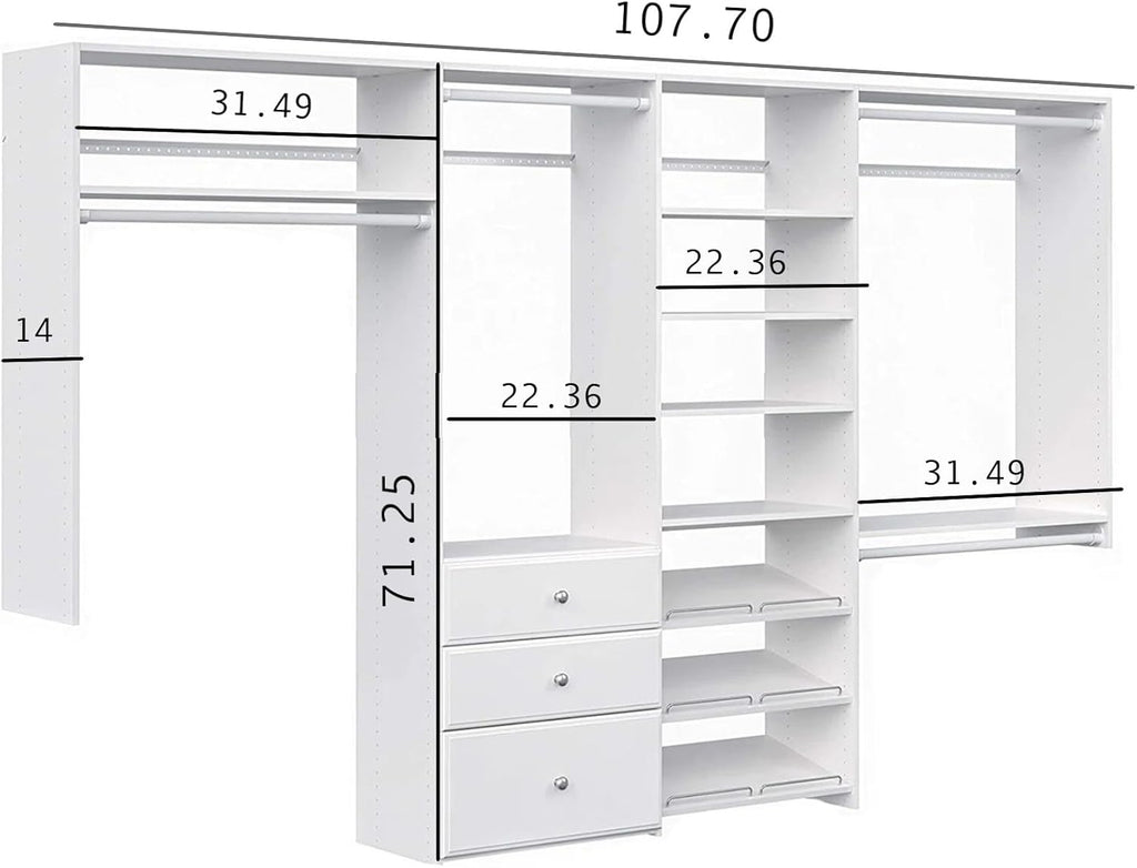 White Wood Wall Mounted Closet Organizer with Shelves and Drawers L53203