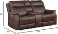Faux Leather Dual Power Reclining Console Loveseat in Mahogany O962478