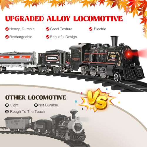 Metal Alloy Electric Train Set with Steam Locomotive, Cargo Cars & Tracks O1485