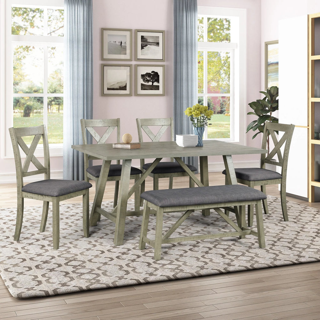 6 Piece Wood Dining Table Set Y60064