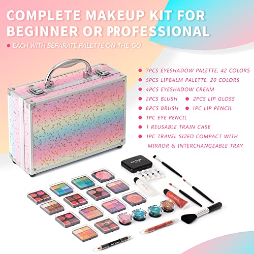 Makeup Kit with Eye Shadow Palette Lip Balm Blush Lip Gloss Brush Lip & Eye Pencil and Mirror O160