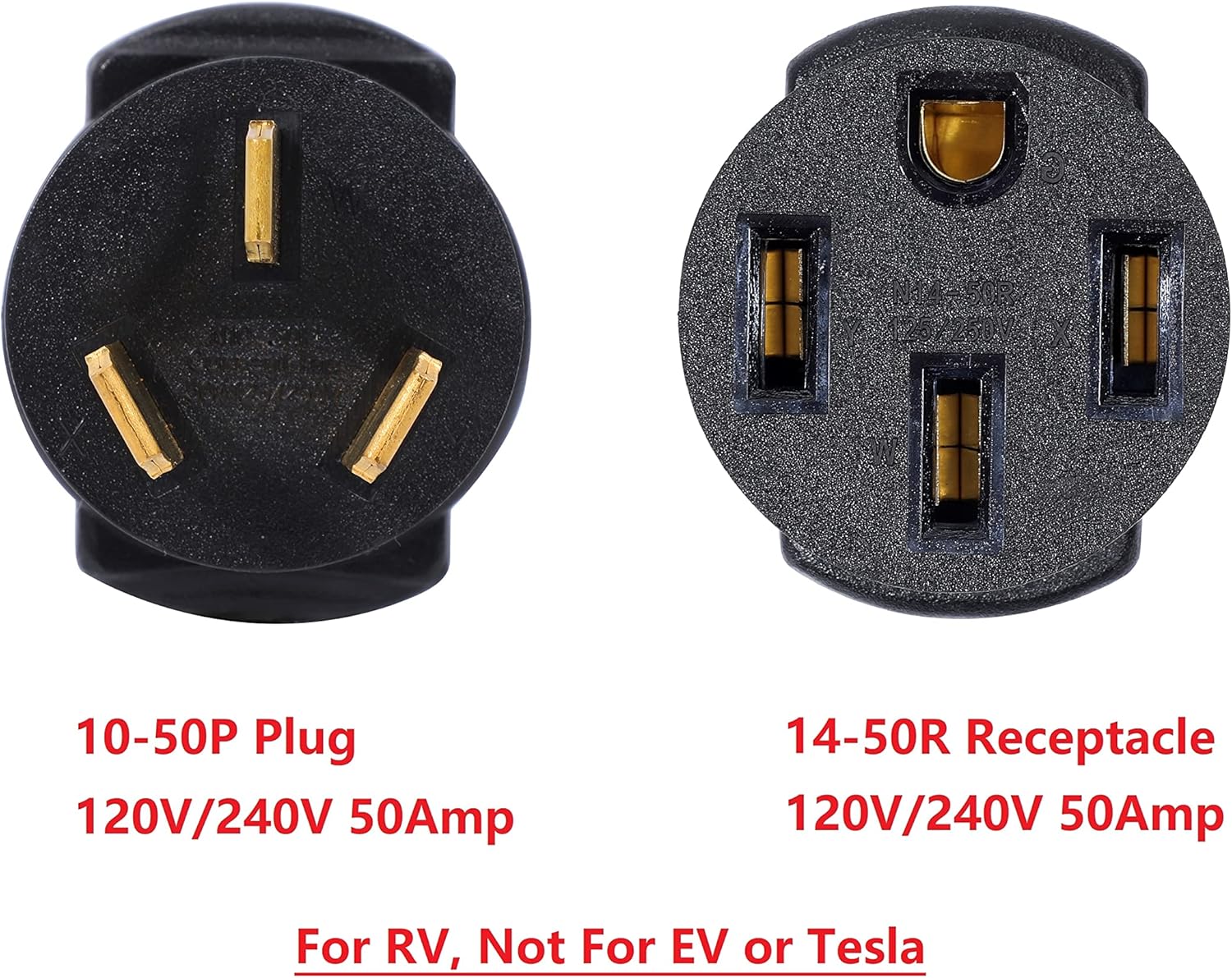 Compact 50 Amp 3 Prong Male Plug to 4 Prong Female Receptacle Power Cord Adapter Connector X818508