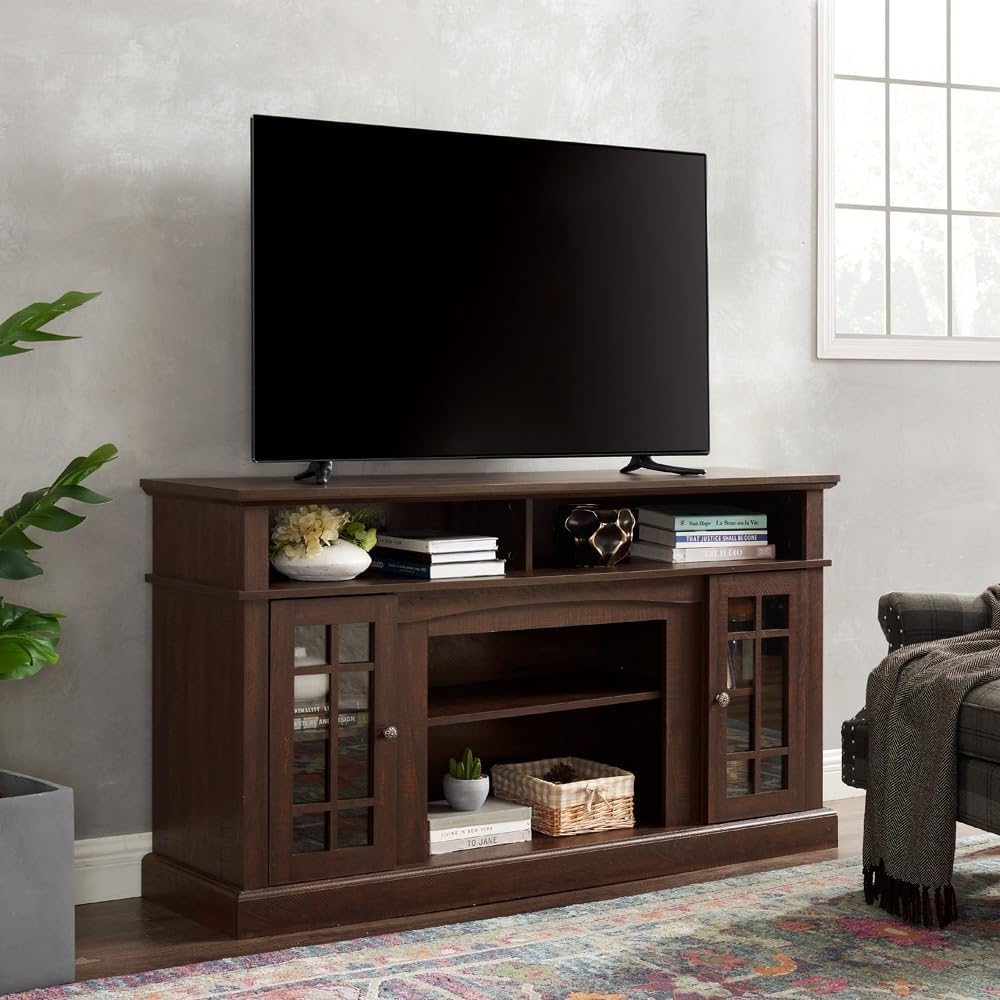 Brown MDF Veneer Corner TV Stand with Storage R61647